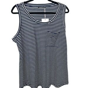 NWT BloomChic Plus Size Navy White Stripe Ribbed Tank Top Front Pocket - Size 1X